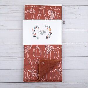 Fall Kitchen Dish Drying Mat Pumpkin Gourd Outlines 14x21 Orange